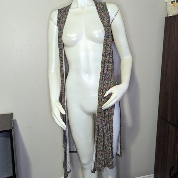 LuLaRoe Rainbow Patterned Sleeveless Duster Cardigan S GUC - Picture 3 of 7